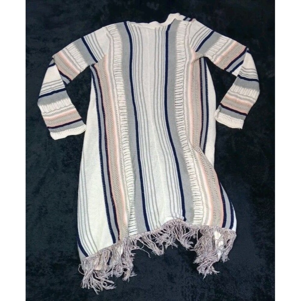 Altard State Open Fron Waterfall Cardigan Kimono Duster S Striped Tasseled Boho - Picture 10 of 10